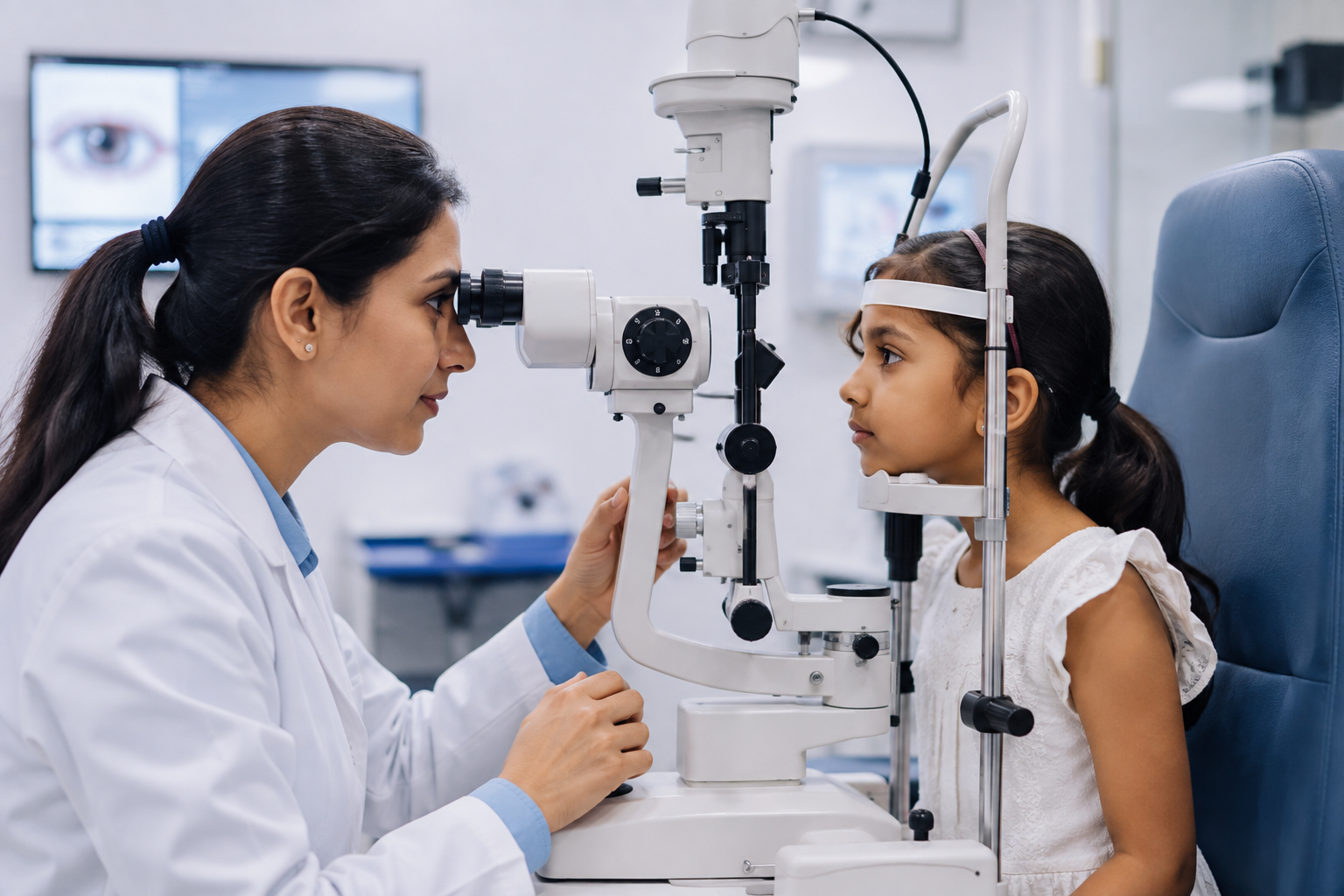 Newborn and paediatric eye screening with autorefractor at the clinic