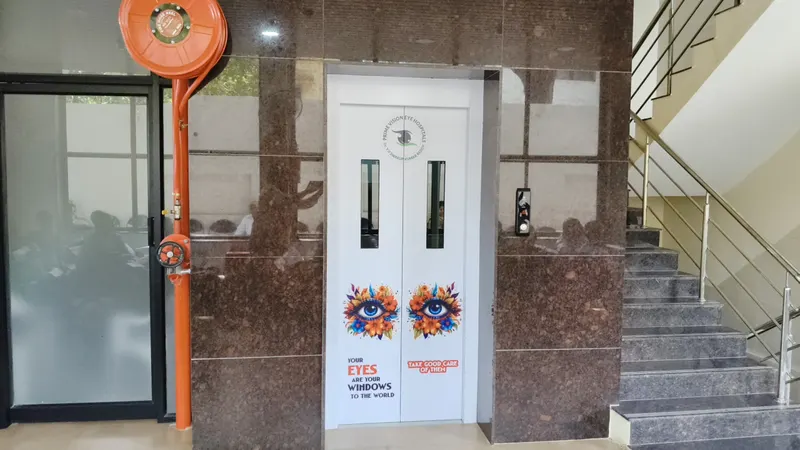 Main entrance and reception signage at Prime Vision Eye Hospitals