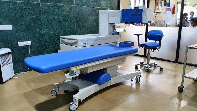 Operation theatre with surgical table set up for eye surgery